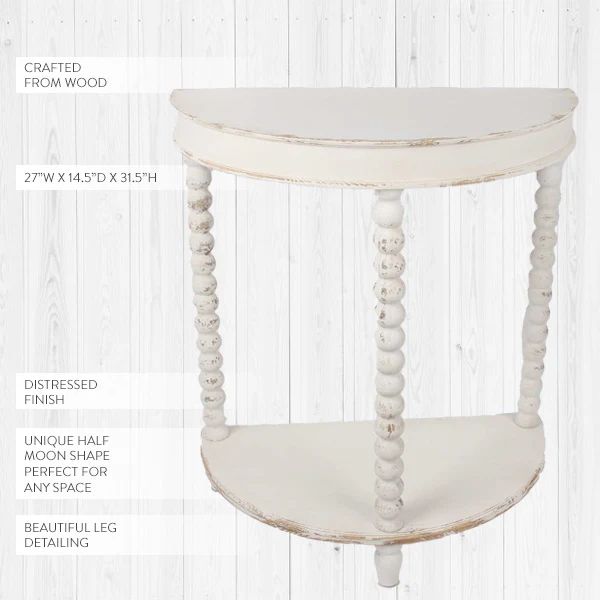Whitewashed Half-Moon Accent Table