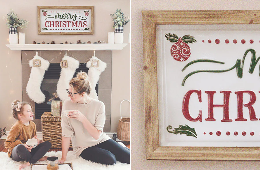 Nostalgic Merry Christmas Sign with Wooden Frame