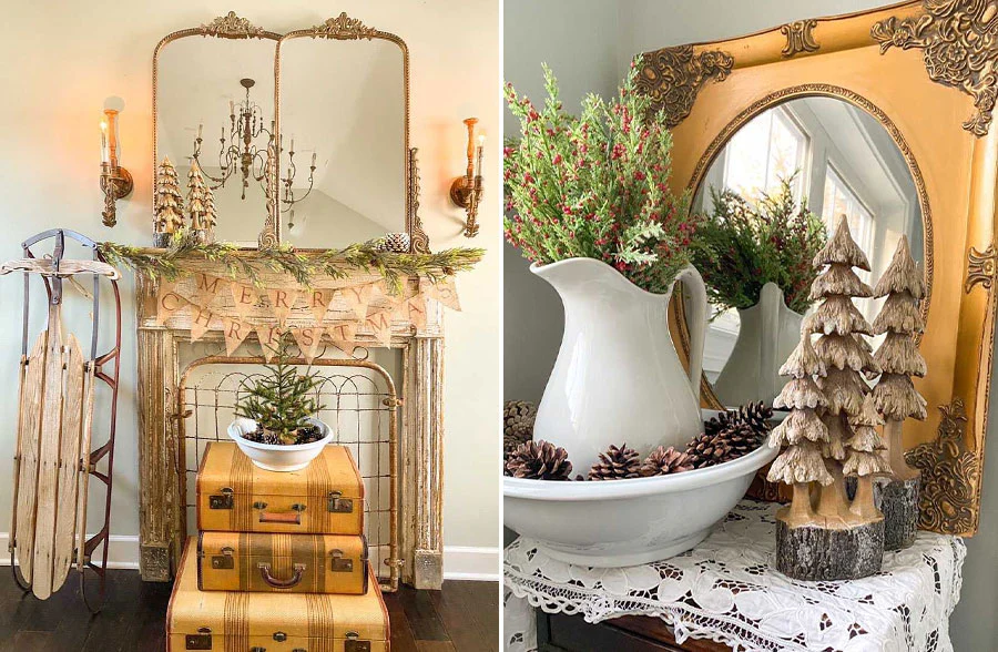 Live Edge Shimmering Snowfall Trees, Set of 2