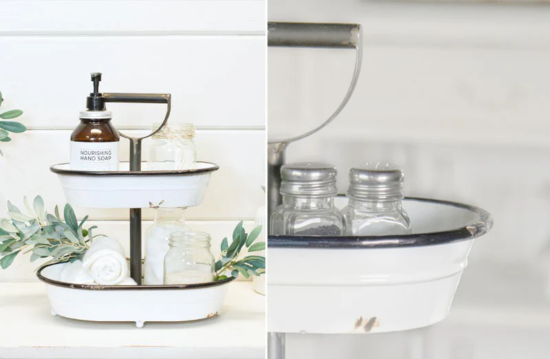 Enamel Two Tier Tray With Handle