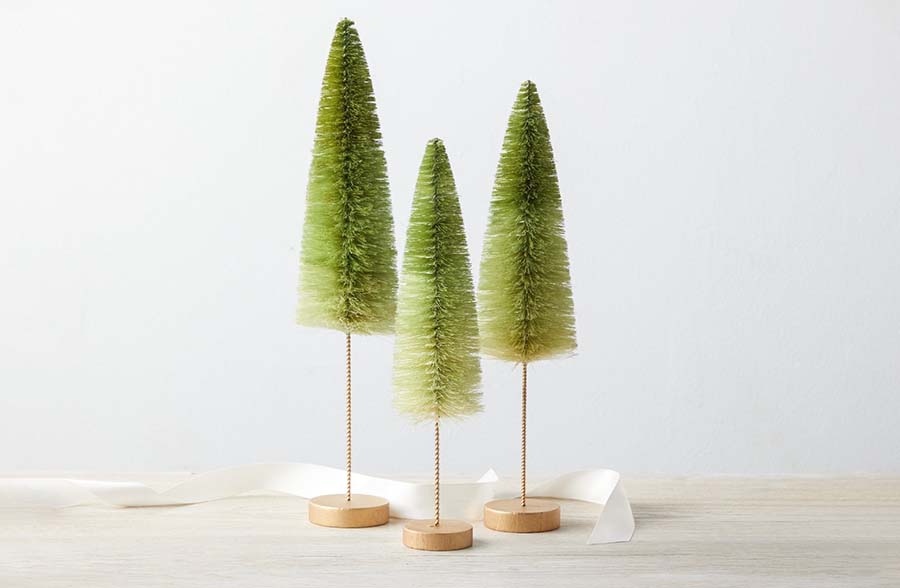 Ombre Green Bottle Brush Trees, Set of 3 | Handmade in USA