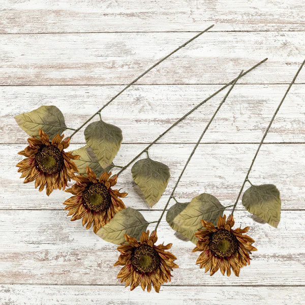 Red and Brown Sunflower Stems, Set of 4