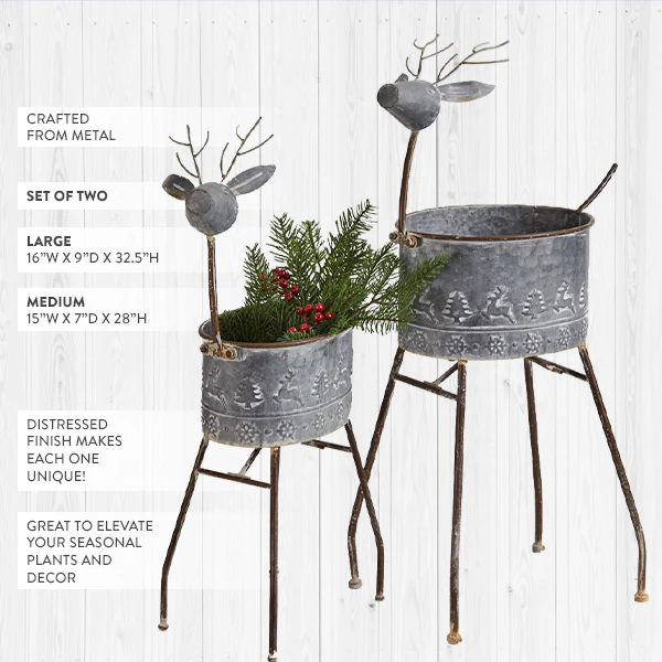 Outdoor Metal Reindeer Planters, Set of 2