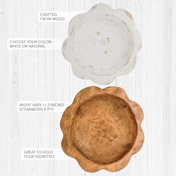 Carved Wooden Flower Dough Bowl, Pick Your Color