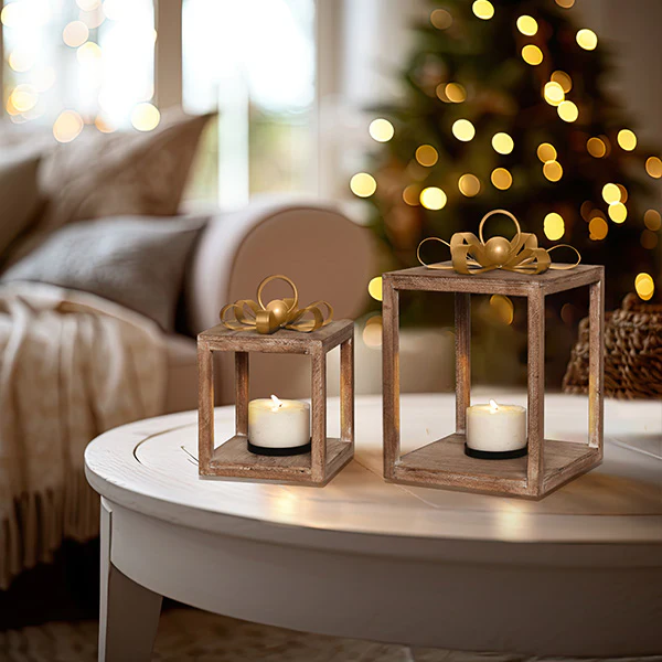 Wooden Gift Box Lanterns, Set of 2