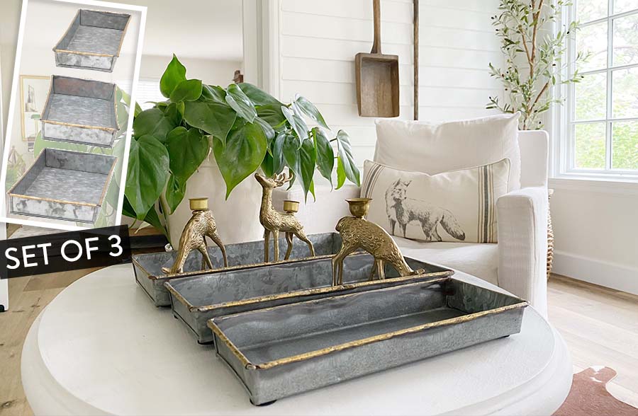 Galvanized Metal Trays, Set of 3