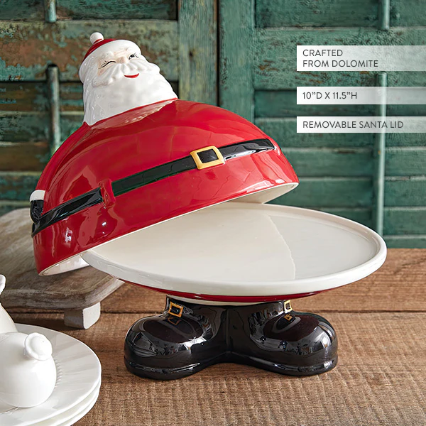 Winking Santa Dessert Stand with Removable Lid