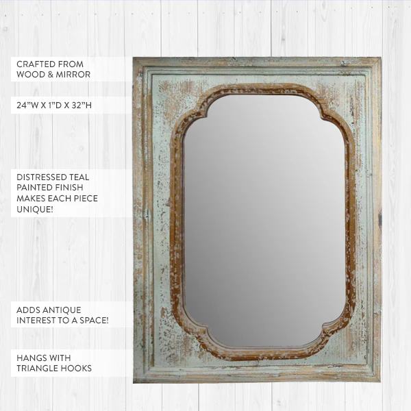 Distressed Teal Wooden Mirror