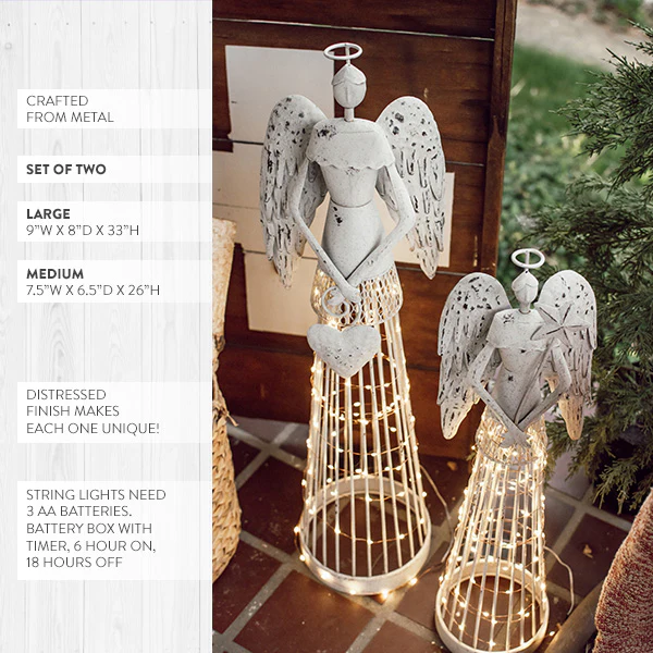 Pre-Lit Antiqued Angel Statues, Set of 2