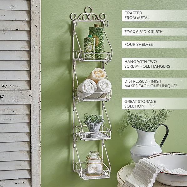 Victorian Inspired 4 tier Distressed White Wall Shelf
