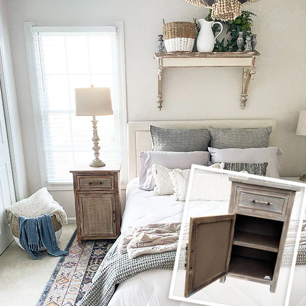 Wood and Rattan Accent Storage Table
