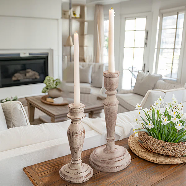 Distressed Vintage Candle Stick Holders, Set of 2