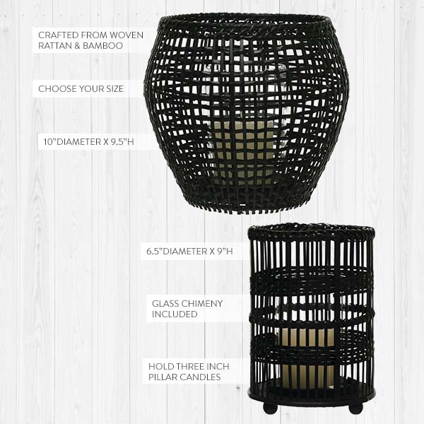 Black Woven Rattan and Bamboo Candle Lantern, Pick Your Style