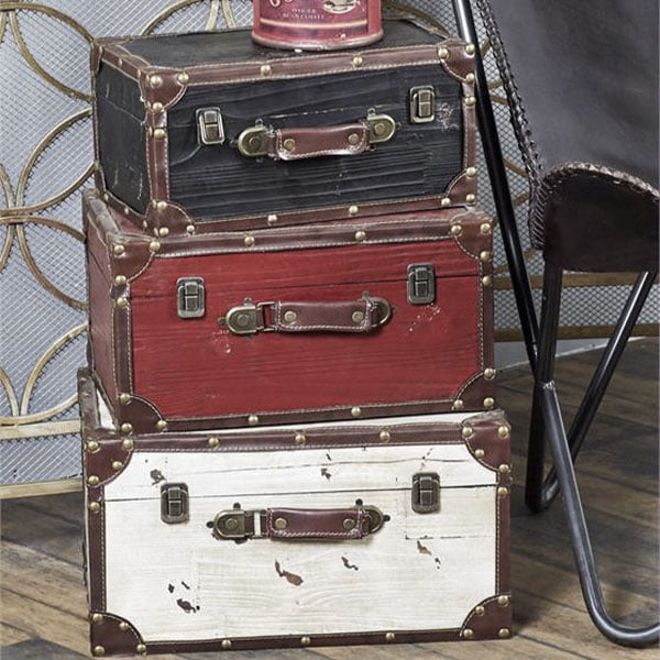 Multi Color Distressed Vintage Trunks, Set of 3
