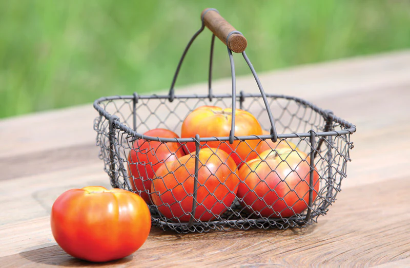 Vintage Square Wire Basket With Wooden Handle