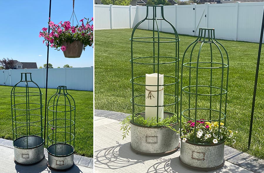 HUGE Galvanized Trellis Planters, Set of 2