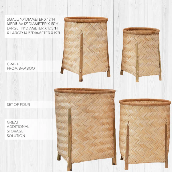 Natural Woven Bamboo Baskets with Legs, Set of 4