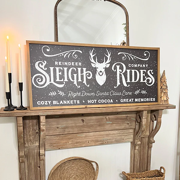 Vintage Inspired Sleigh Rides Christmas Sign