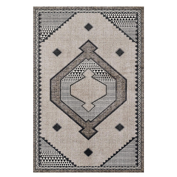 Ivory and Black Geometric Southwestern Area Rug, Pick Your Size