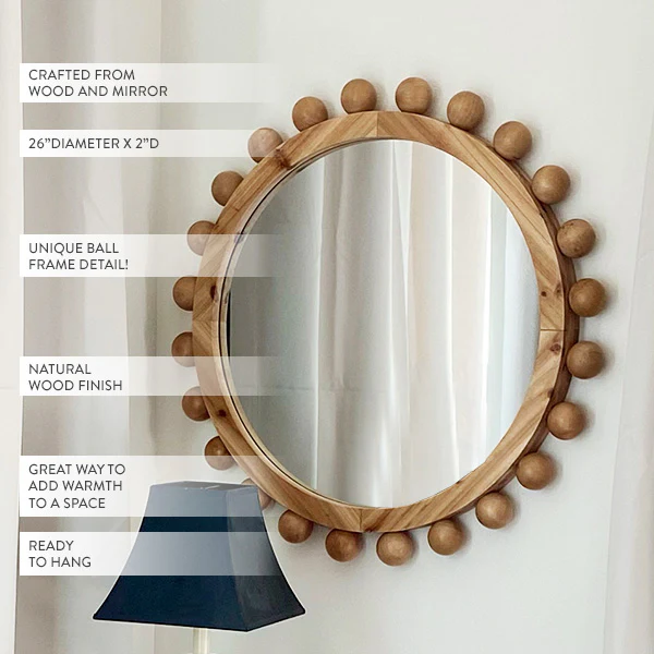 Beaded Edge Wooden Mirror
