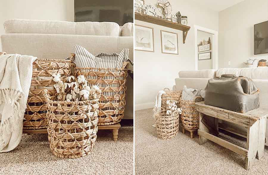 Open Weave Seagrass Baskets, Set of 3