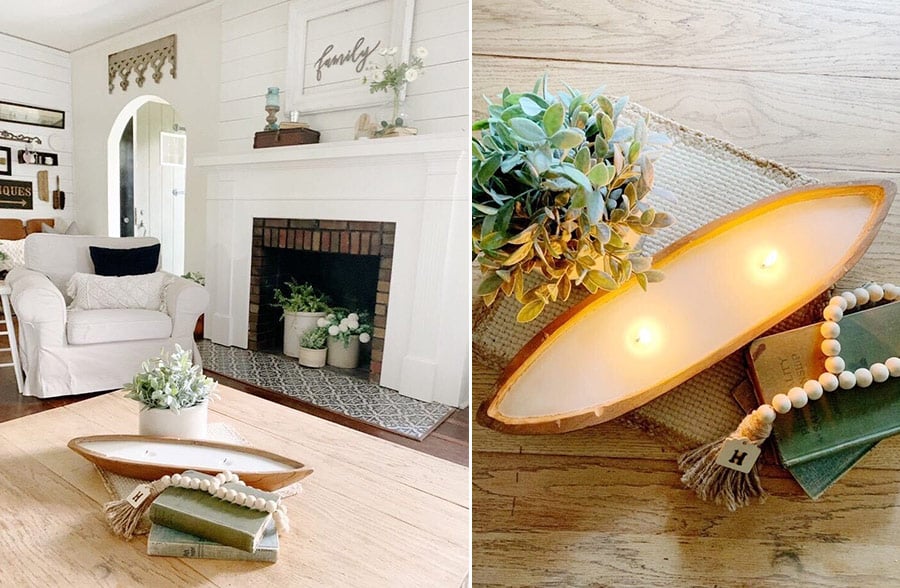 Teak Dough Bowl with Candle