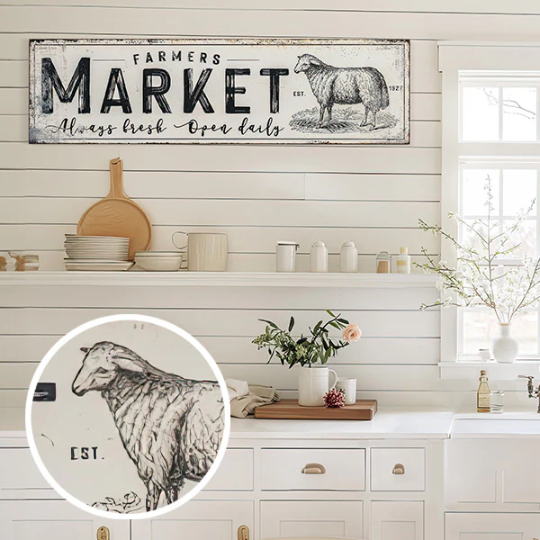 40 Inch Nostalgic Distressed Metal Farmers Market Sign