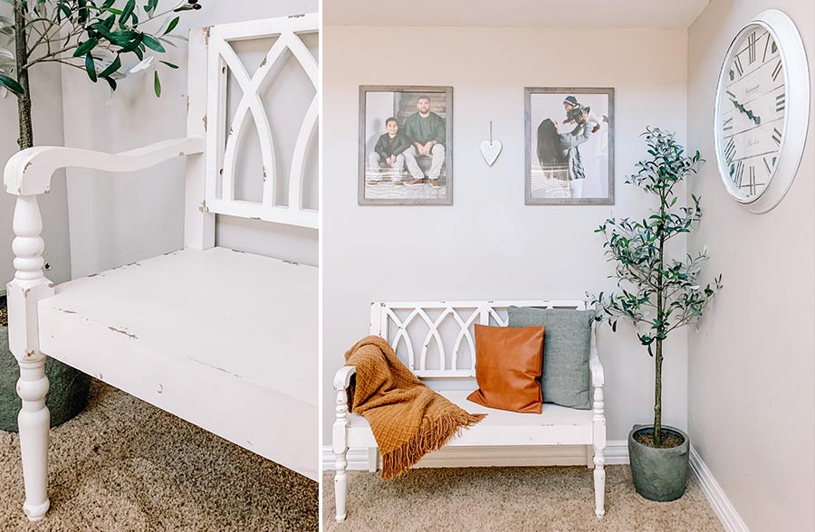 White Wooden Cross Back Bench