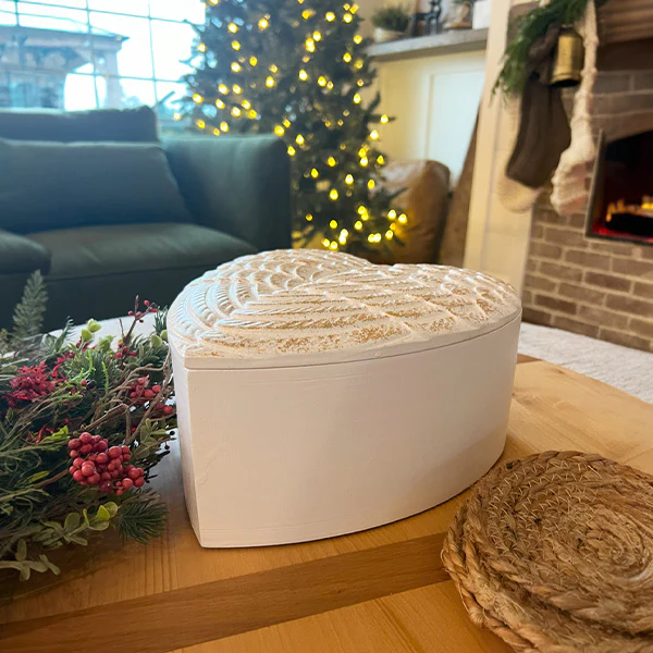 Hand Carved Angel Wings Keepsake Box