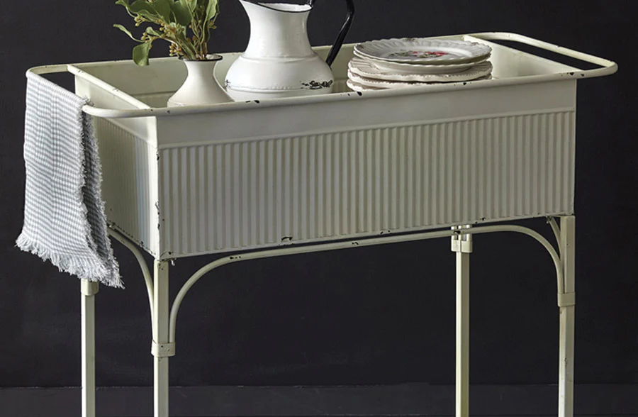 White Chippy Wash Tub Rolling Cart