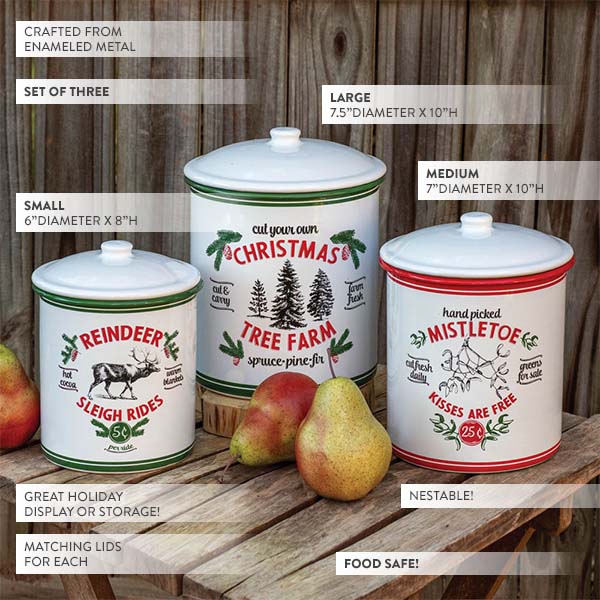 Enamel Inspired Holiday Storage Containers, Set of 3