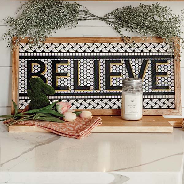 Glass Believe Sign with Wood Frame