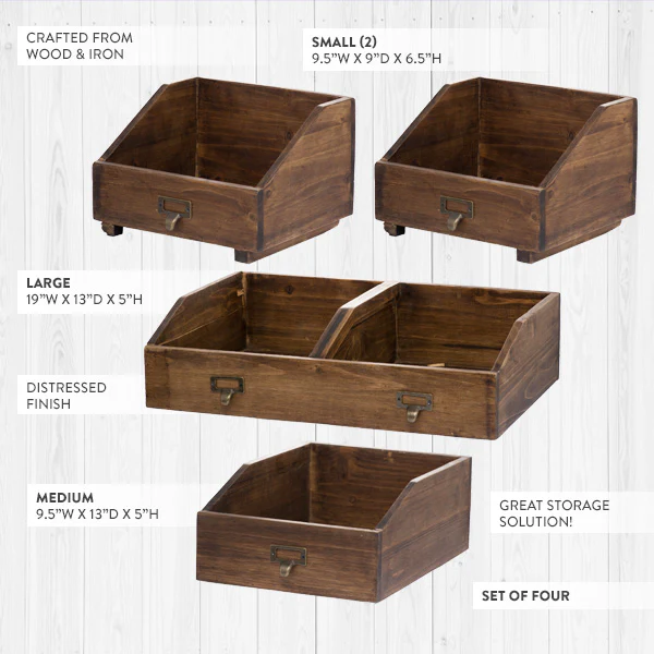 Stackable Vintage Wooden Decorative Storage Boxes, Set of 4