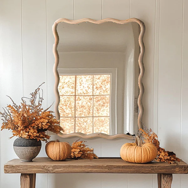 Wavy Modern Wood Framed Mirror