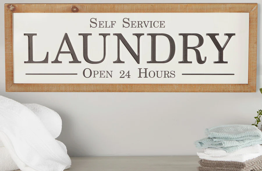 32 Inch Wooden Framed Laundry Sign
