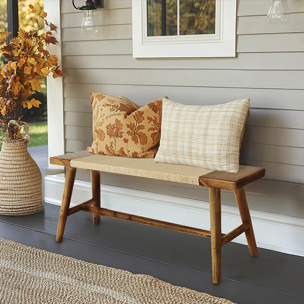 Wood Bench With Rope Accent