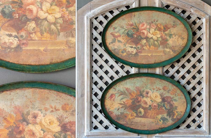 *HUGE* Distressed Oval Vintage Floral Prints, Set of 2
