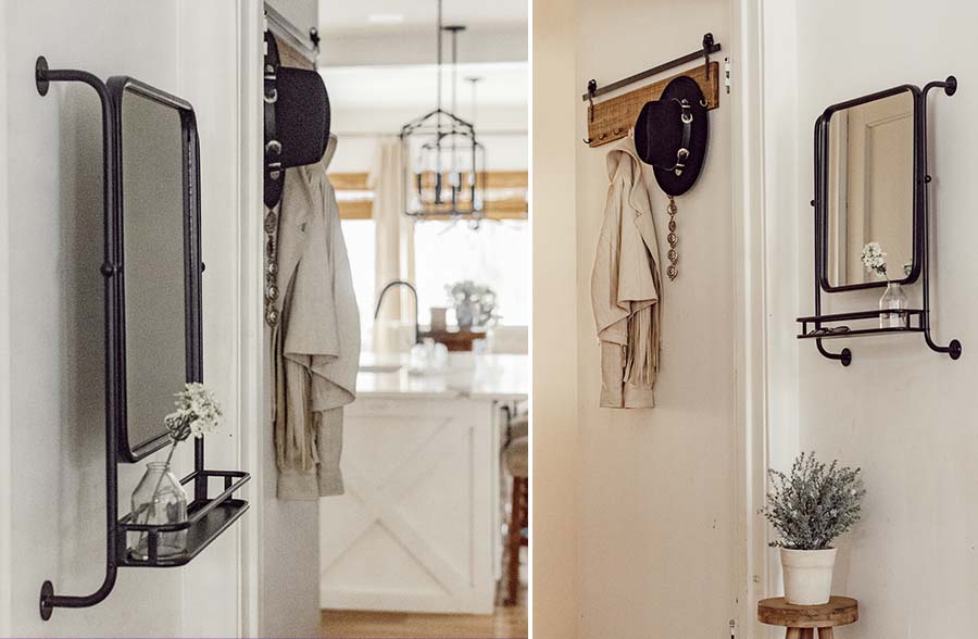 Industrial Swivel Mirror with Shelf