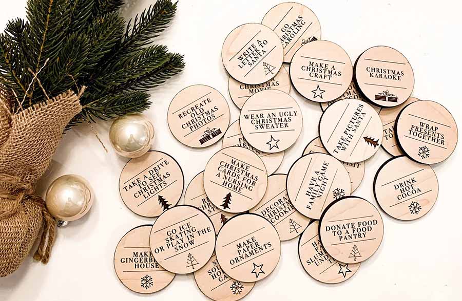 Engraved Wooden Christmas Activity Tokens | Handmade in the USA