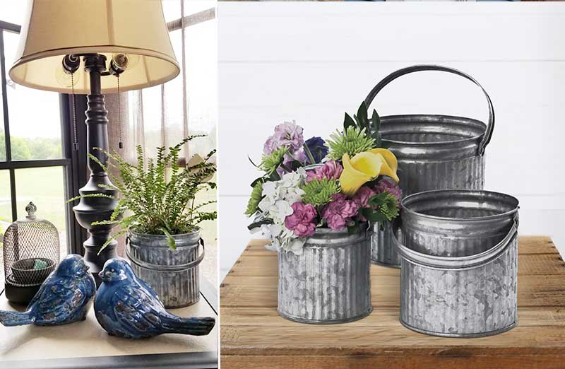 Galvanized Tin Buckets With Handles, Set of 3