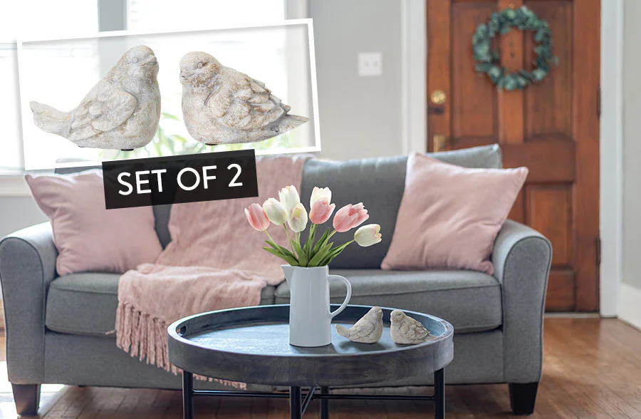 Distressed Finish Perched Birds, Set of 2