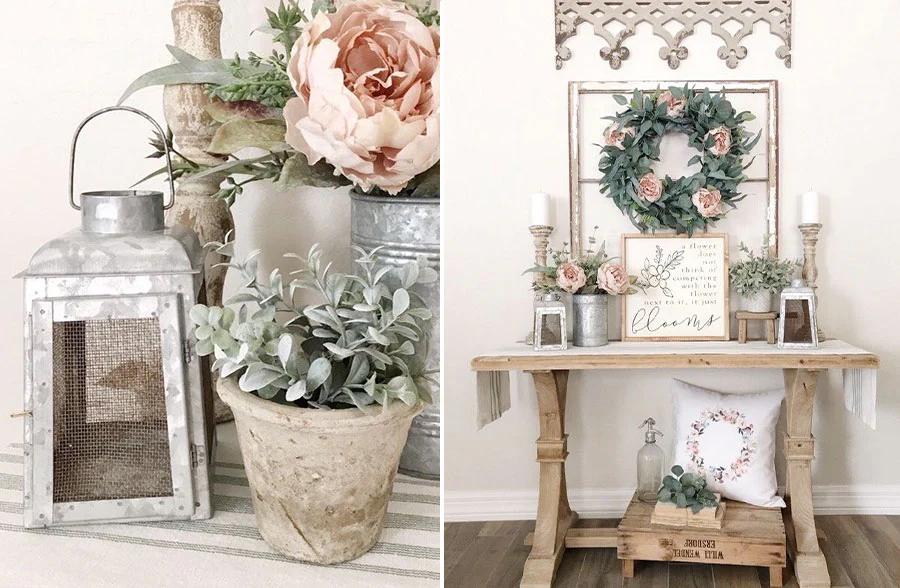 Galvanized Metal Framed Lanterns, Set of 2