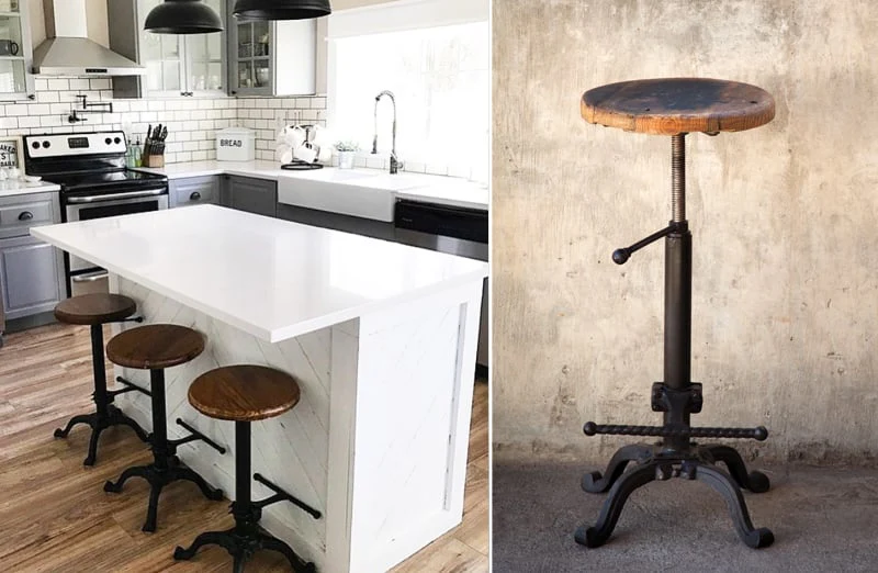 Vintage Bar Stool with Reclaimed Wooden Seat