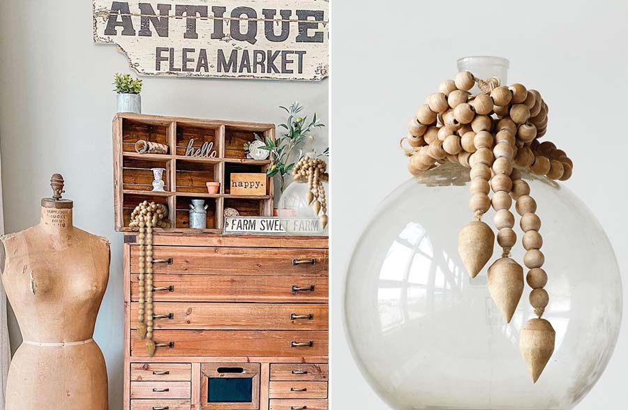 Wooden Teardrop Beaded Garland