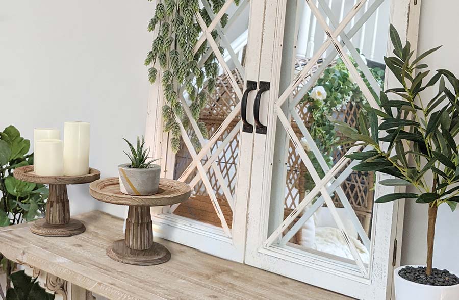 Carved Wooden Pedestal Risers, Set of 2