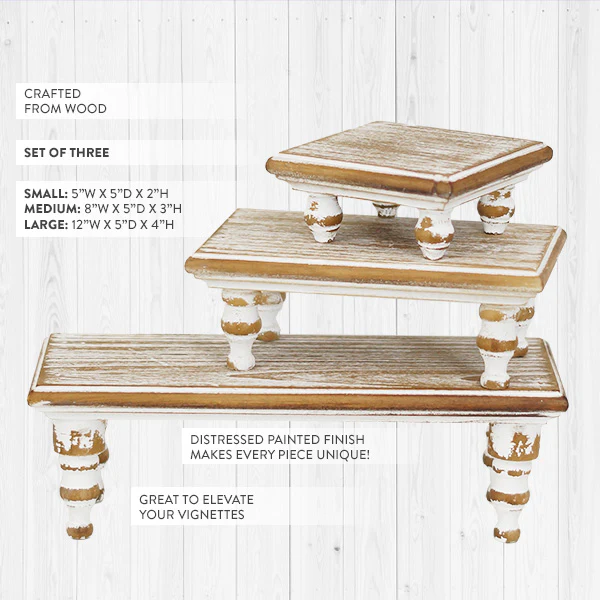 Vintage Inspired Tabletop Wood Risers, Set of 3