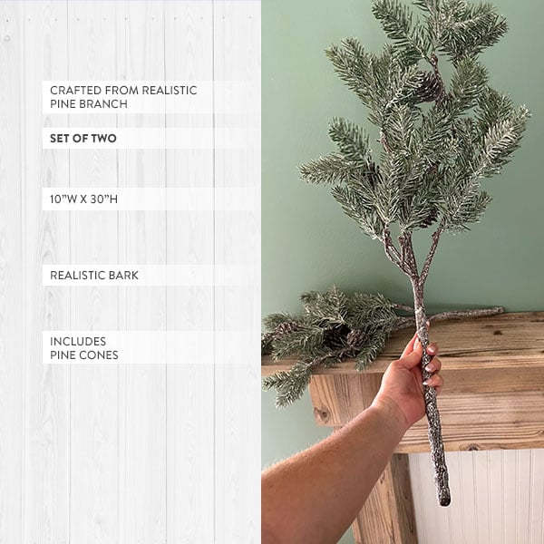 HUGE 30 Inch Realistic Pine Branch with Cones, Set of 2