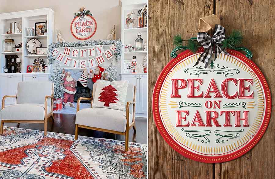Peace On Earth Metal Ornament Sign