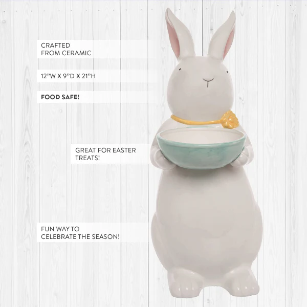 21 Inch White Easter Standing Bunny Candy Bowl