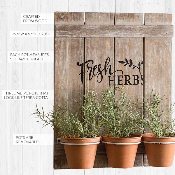 Fresh Herbs Fence Post Sign with Pots
